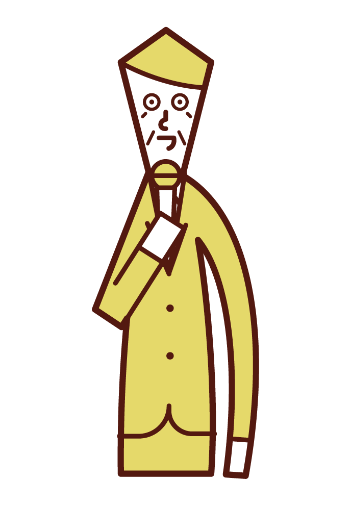 Illustration of a person (old man) who speaks with a microphone