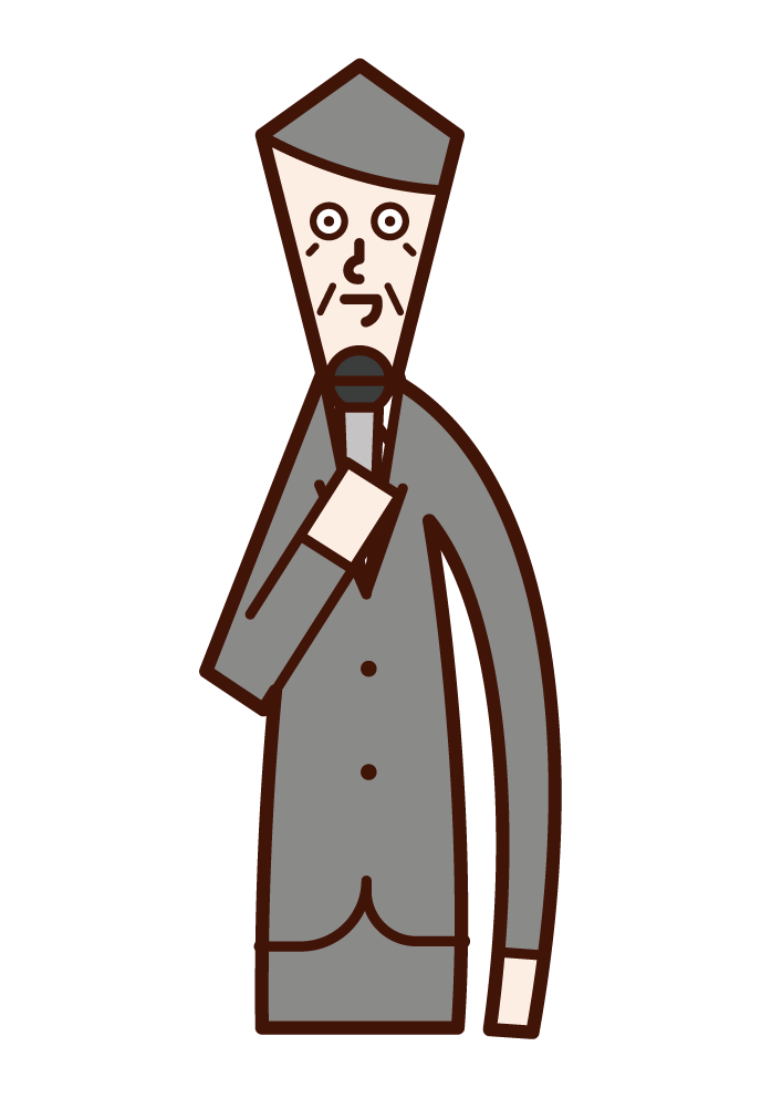 Illustration of a person (old man) who speaks with a microphone