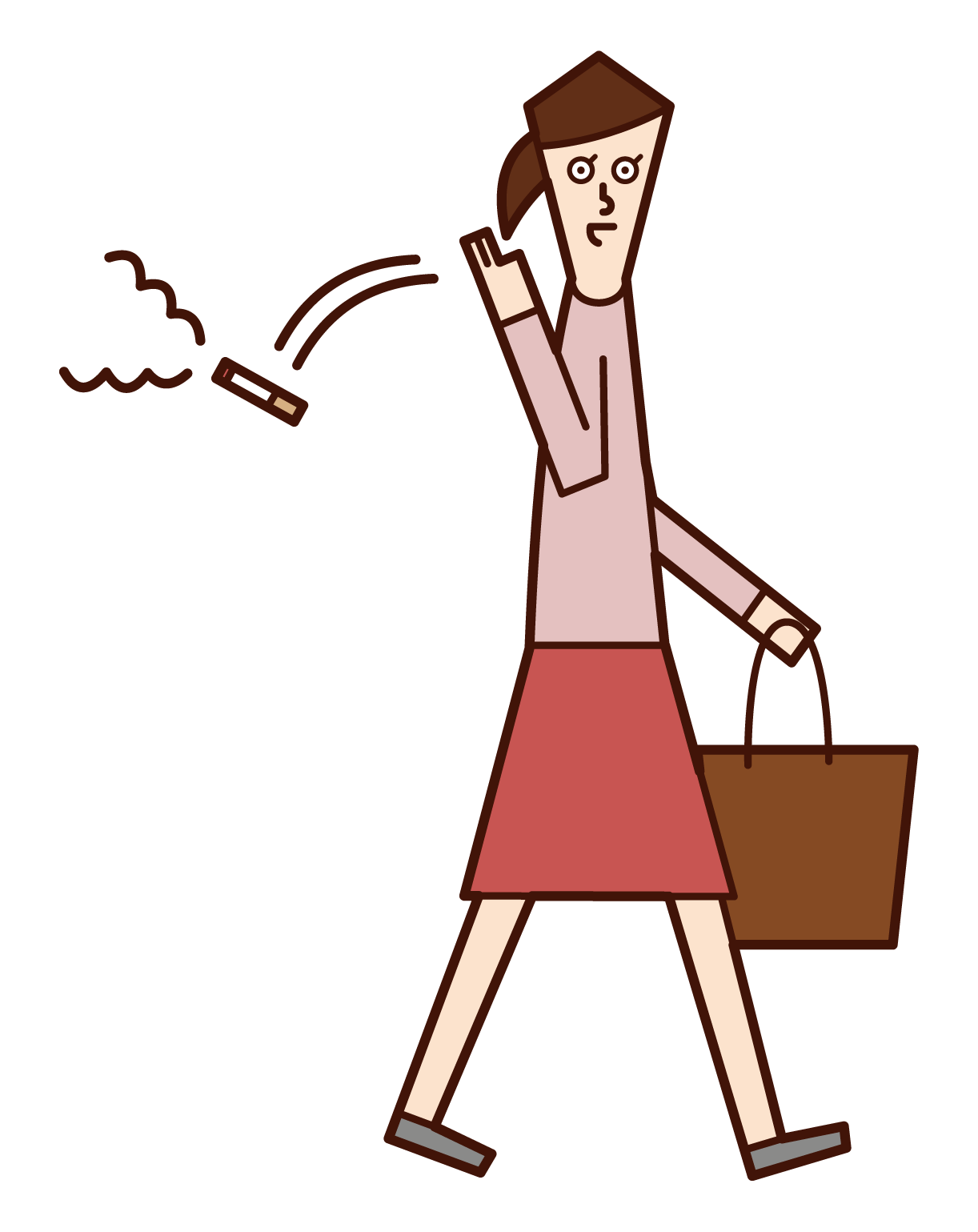 Illustration of a woman throwing a cigarette on the street