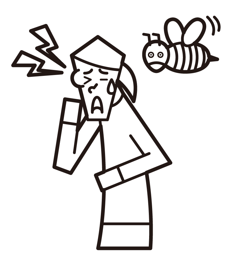 被蜜蜂叮咬的人（女性）的插圖