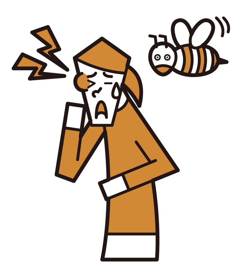 被蜜蜂叮咬的人（女性）的插圖