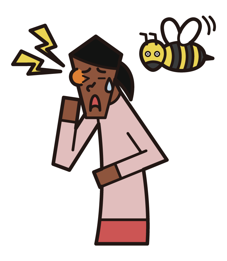 Illustration of a person (woman) stung by a bee