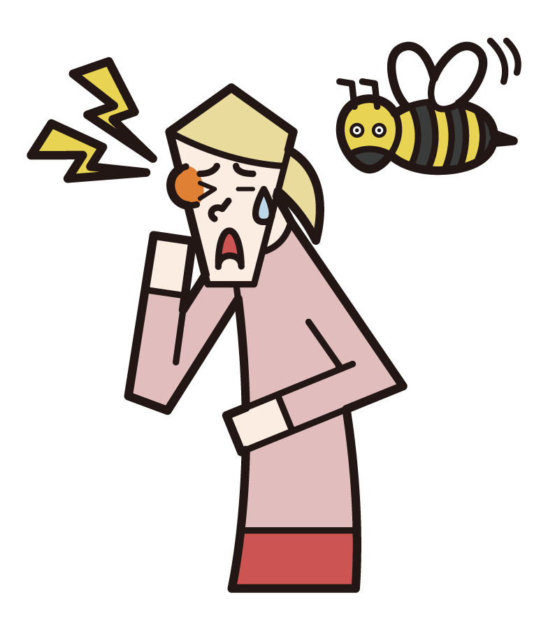 Illustration of a person (woman) stung by a bee