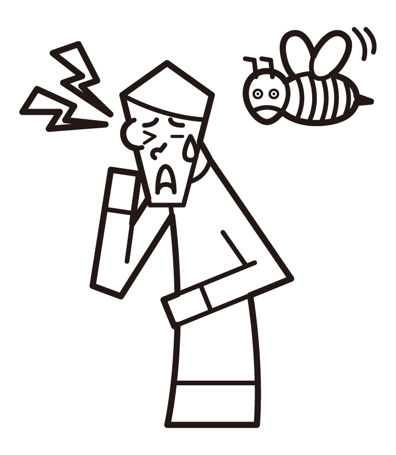 被蜜蜂叮咬的人（男性）的插圖