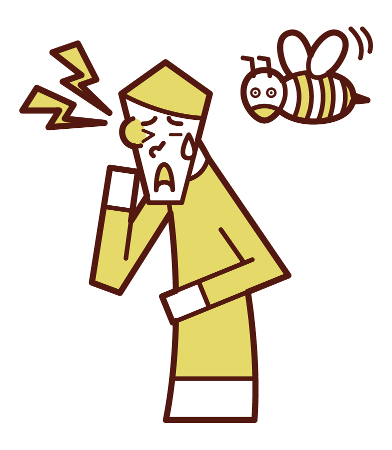 Illustration of a man stung by a bee