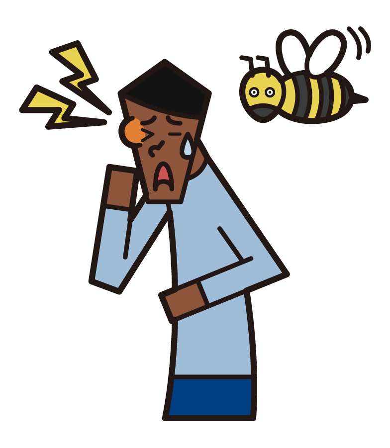 Illustration of a man stung by a bee