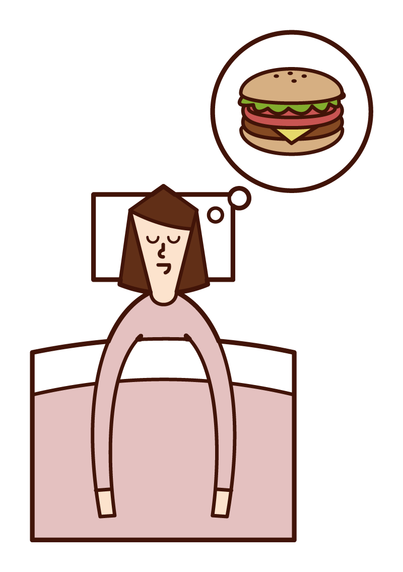 Illustration of a sleeping person (woman) holding a pillow