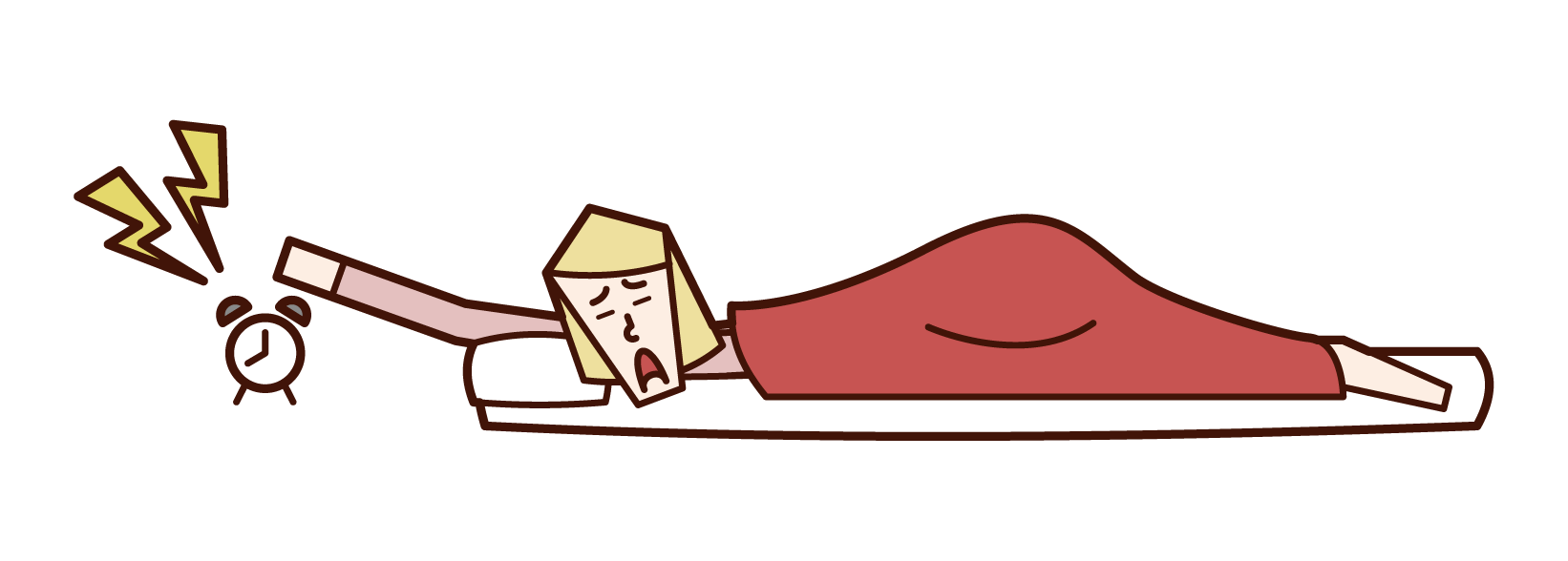 Illustration of a woman who stops alarm clock alarm