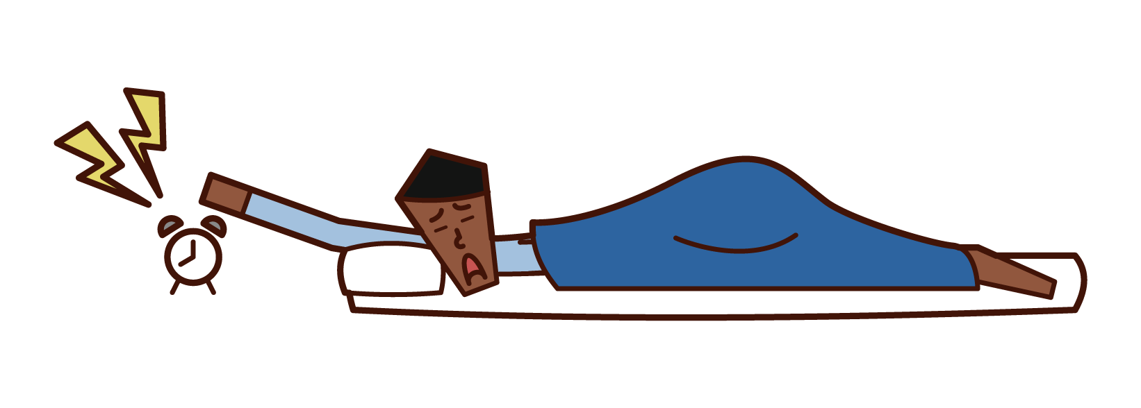 Illustration of a man who stops alarm clock alarm