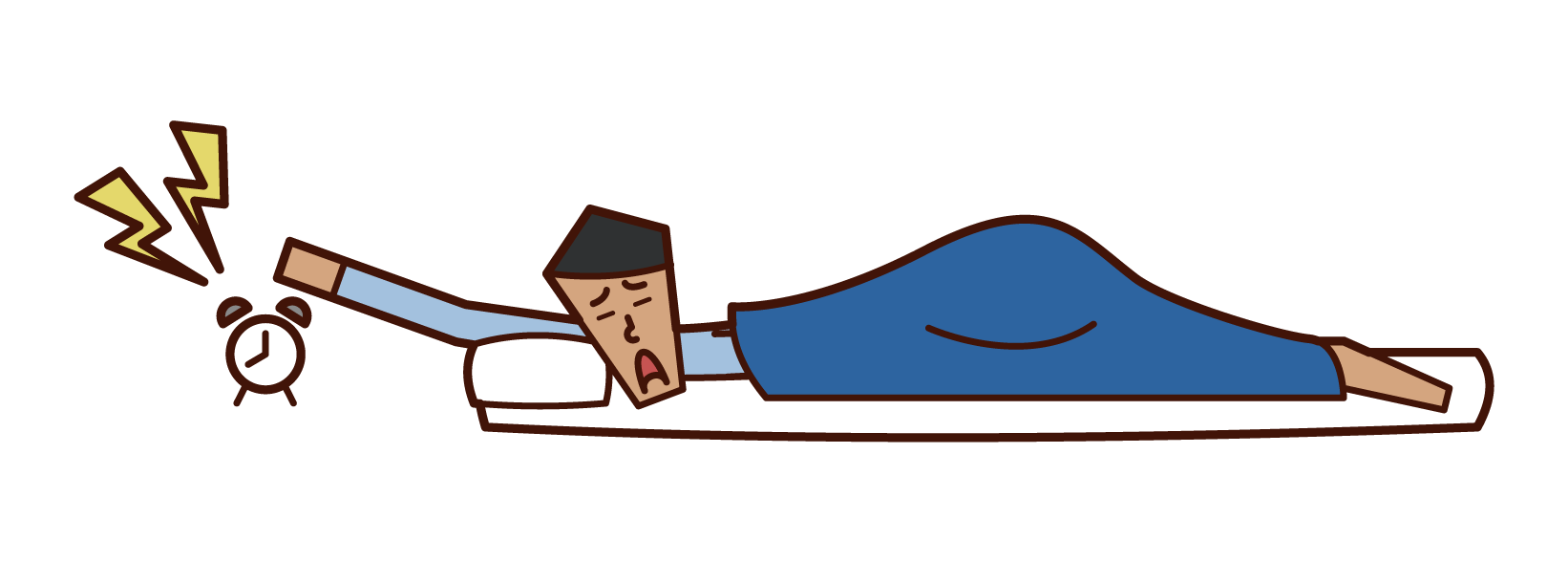 Illustration of a man who stops alarm clock alarm