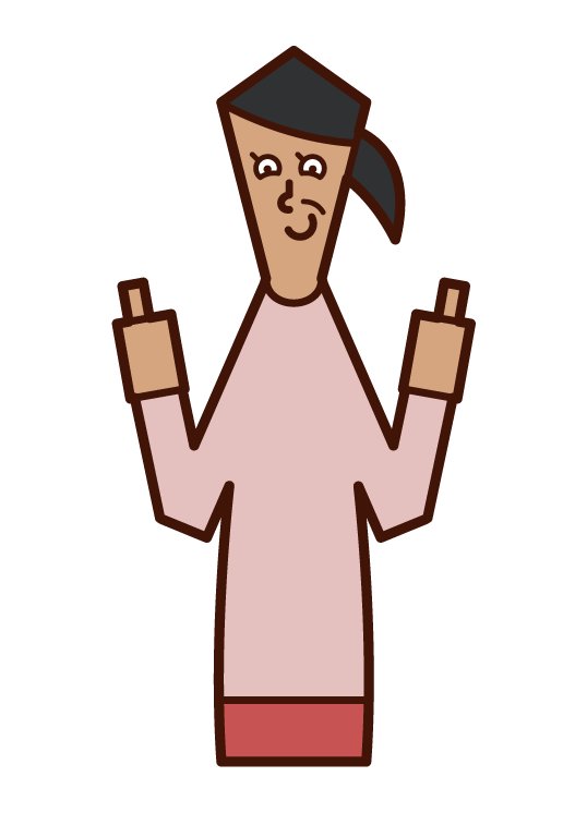 Illustration of a woman who raises her parents' fingers