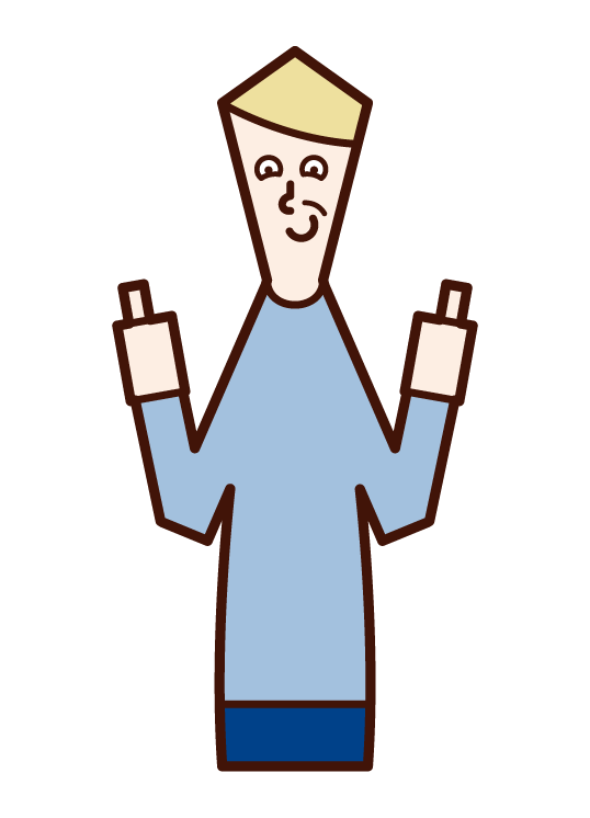 Illustration of a man who raises his parents' fingers