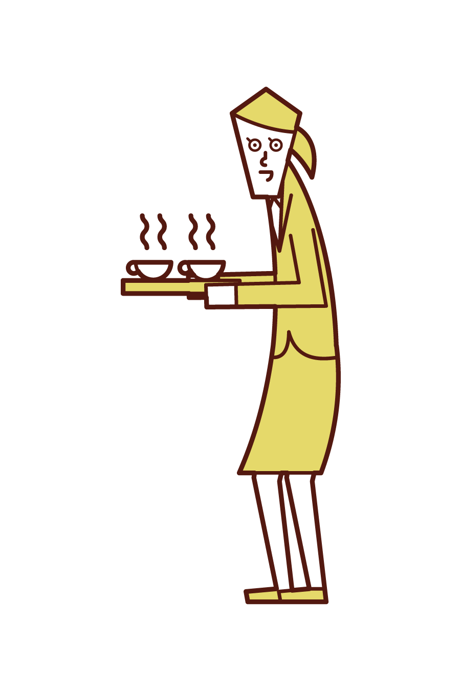 Illustration of a person (woman) who serves tea or coffee