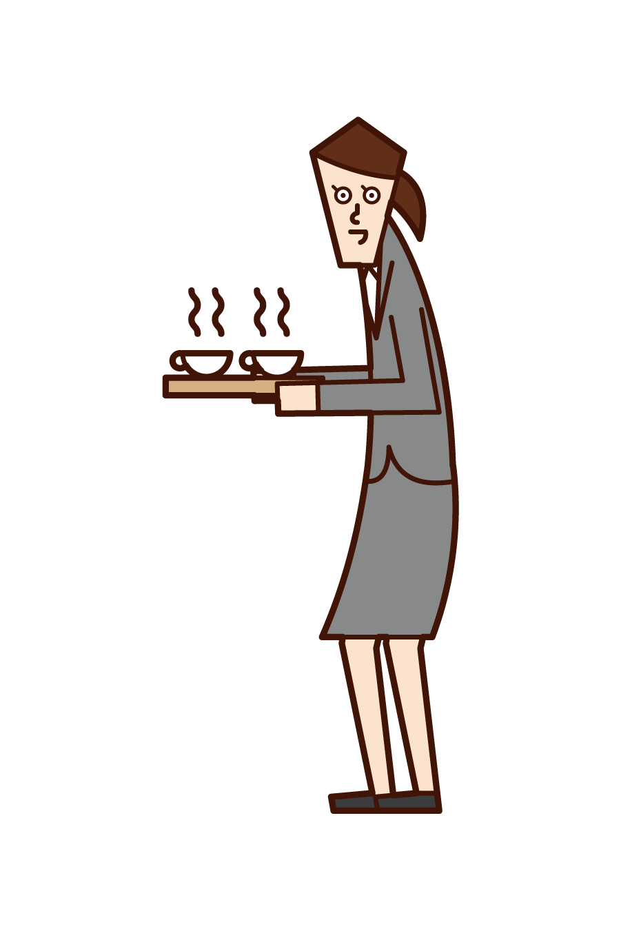 Illustration of a person (woman) who serves tea or coffee