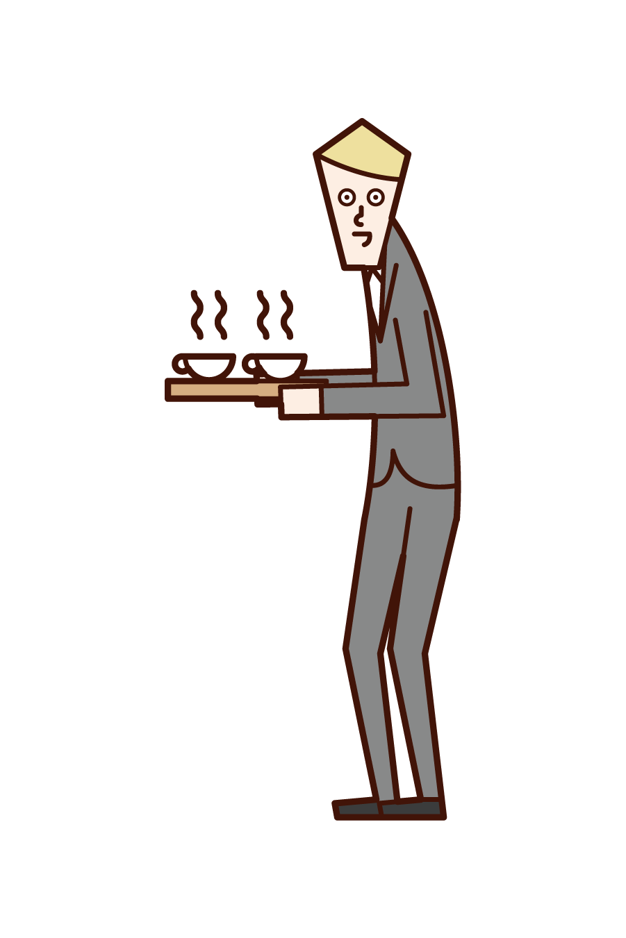 Illustration of a person (man) who serves tea or coffee