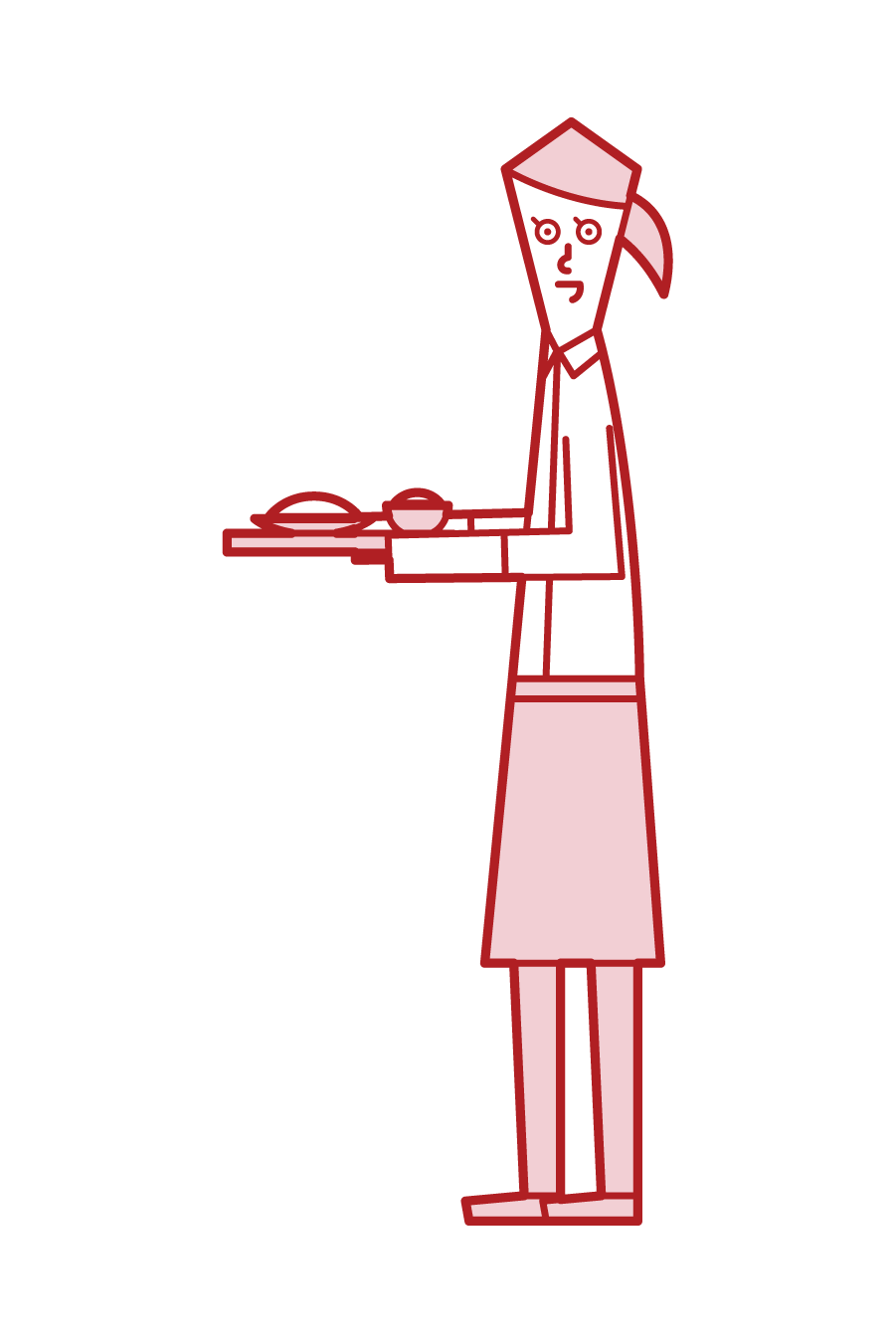 Illustration of a clerk (woman) at a restaurant or café