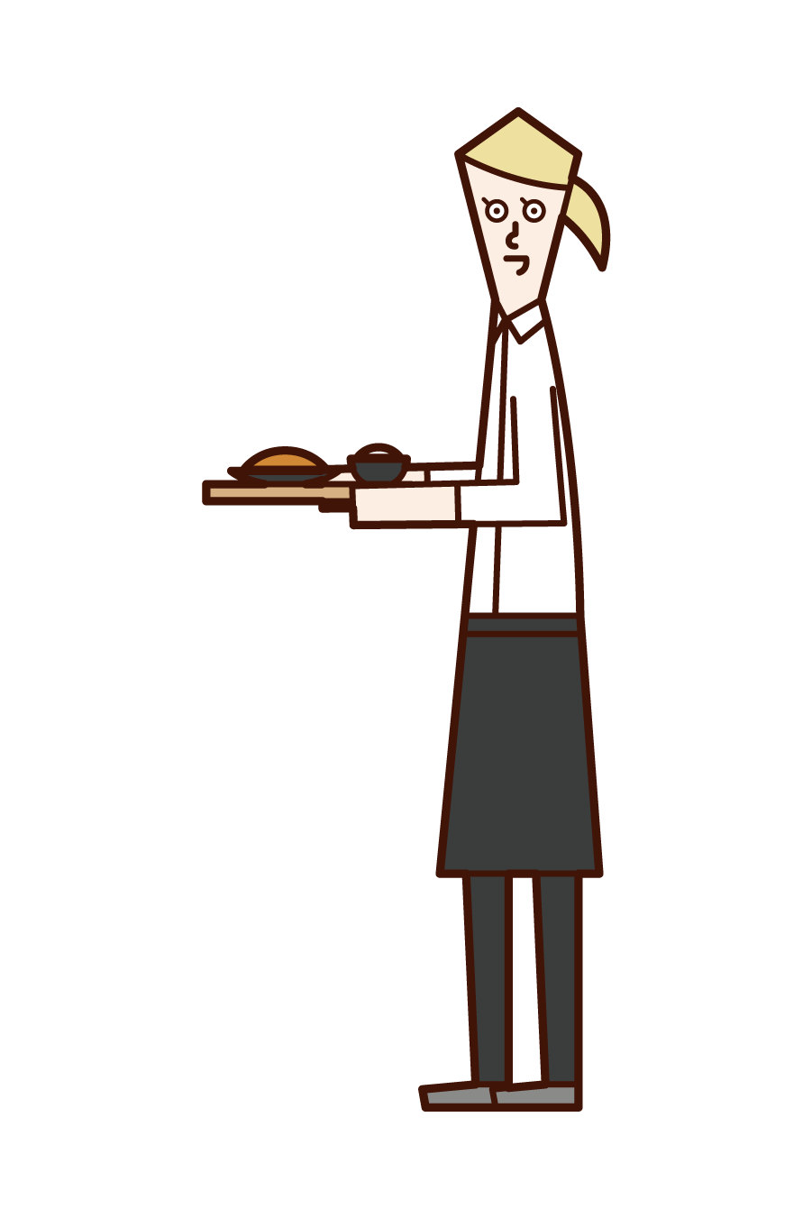 Illustration of a clerk (woman) at a restaurant or café