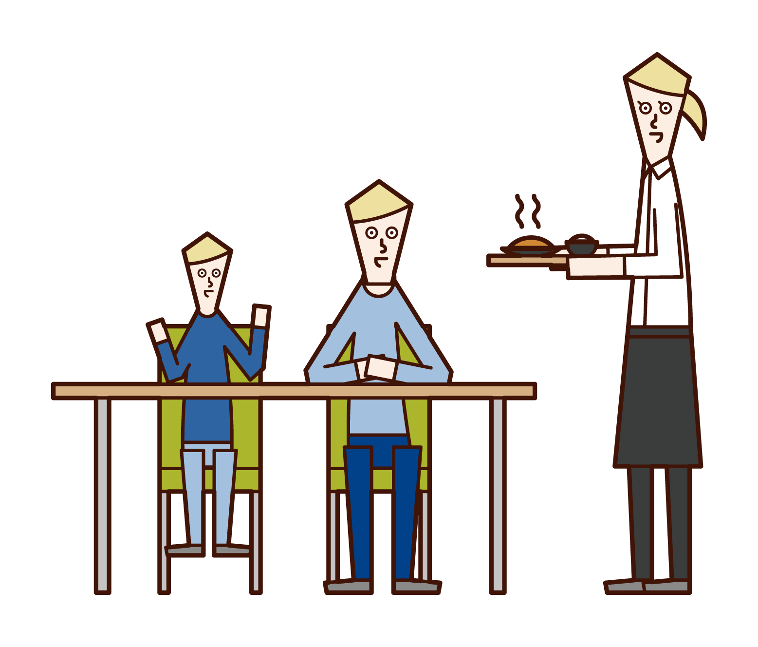Family (man) illustration enjoying a meal at a restaurant