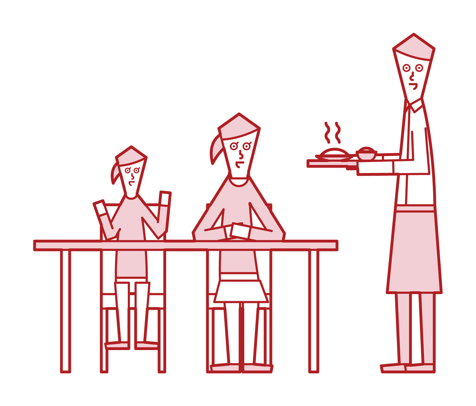 在餐廳用餐的家庭（女性）插圖