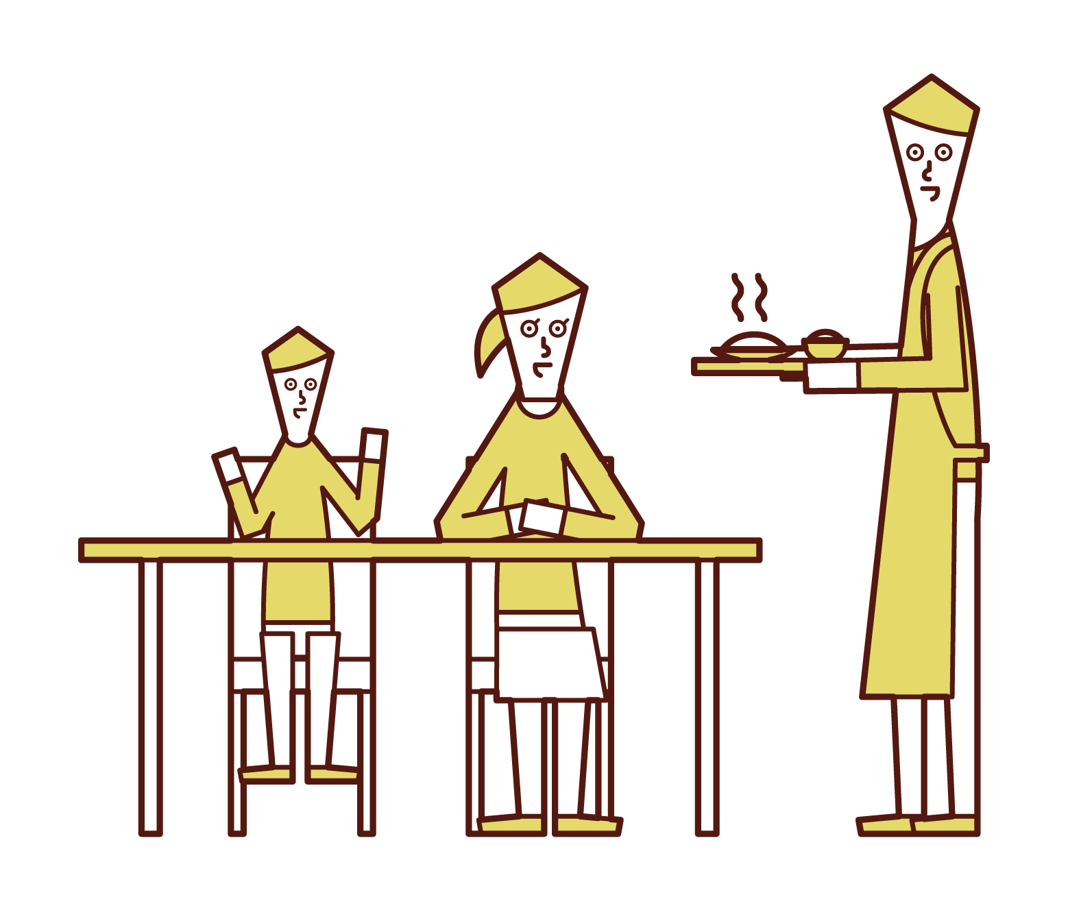 Illustration of father who made dinner and family surrounding the table