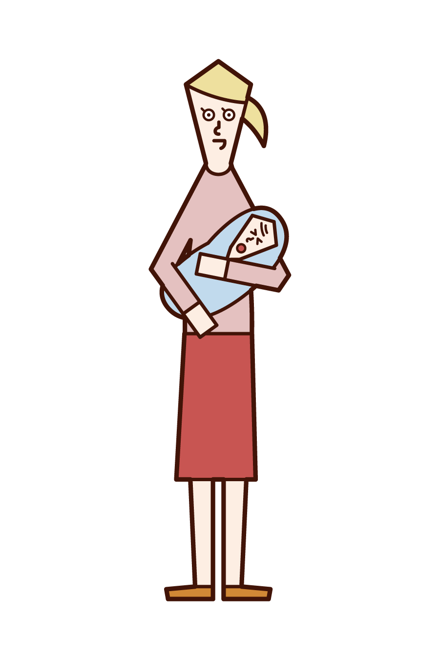 赤ちゃんを抱っこする人（女性）のイラスト