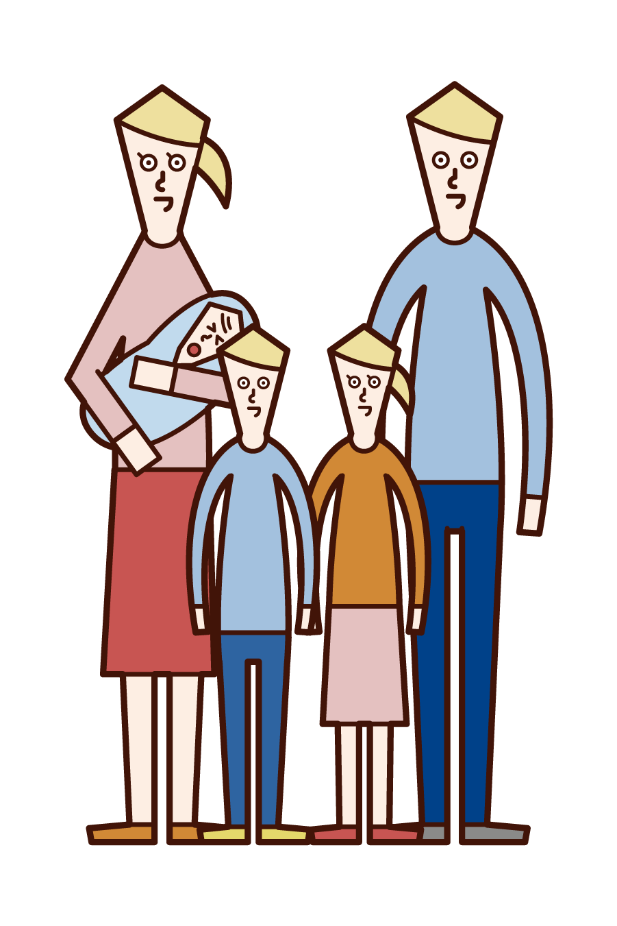 Illustration of a family of five