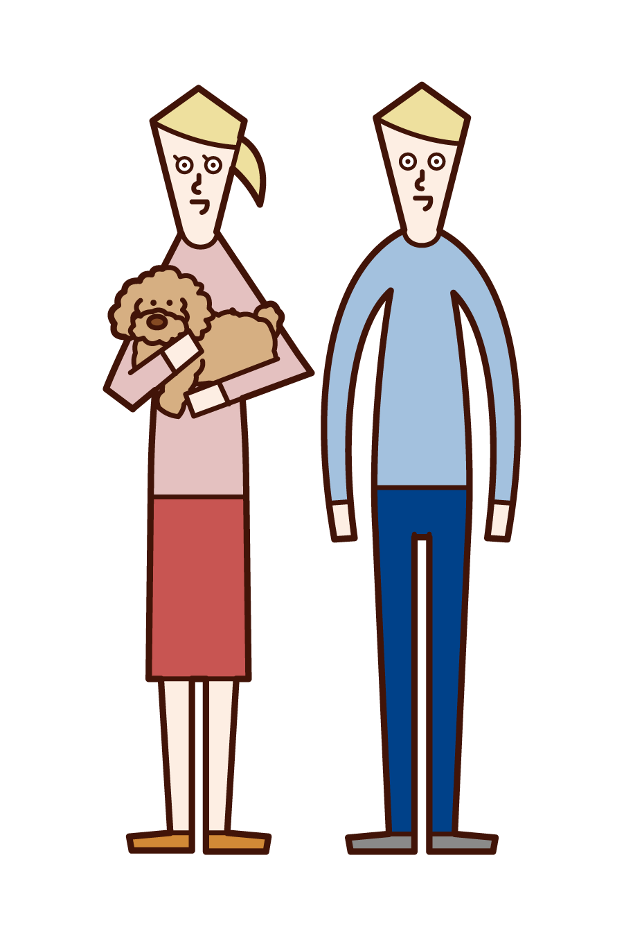 Illustration of a couple with a dog
