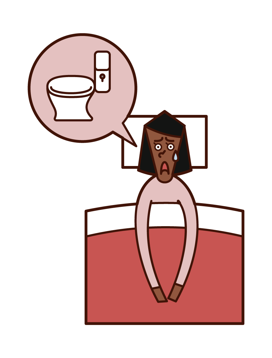 Illustration of nocturnal frequent urination (woman)