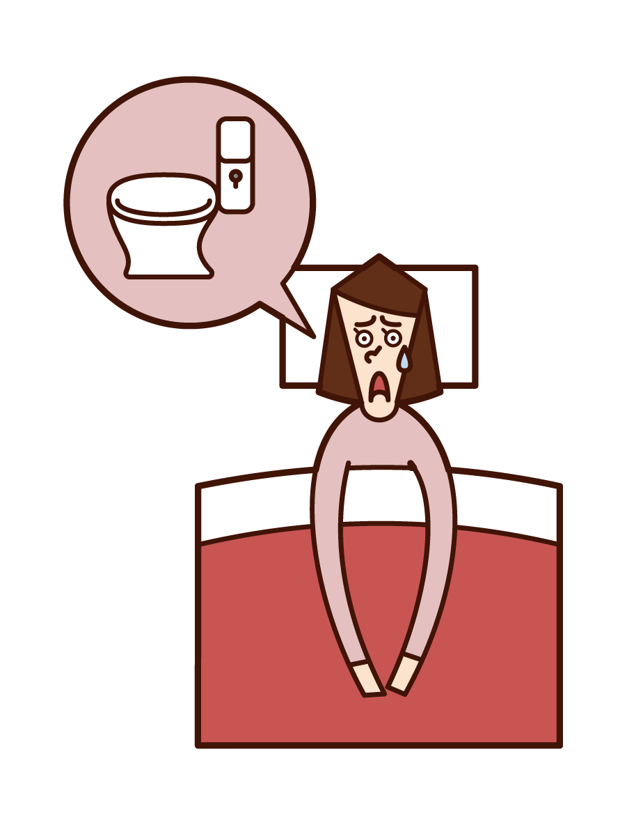 Illustration of nocturnal frequent urination (woman)