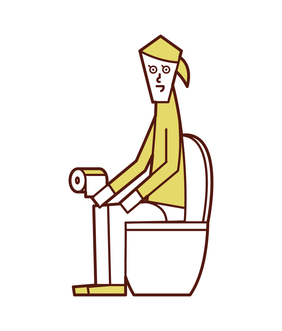 在廁所裡加床的人（女性）的插圖