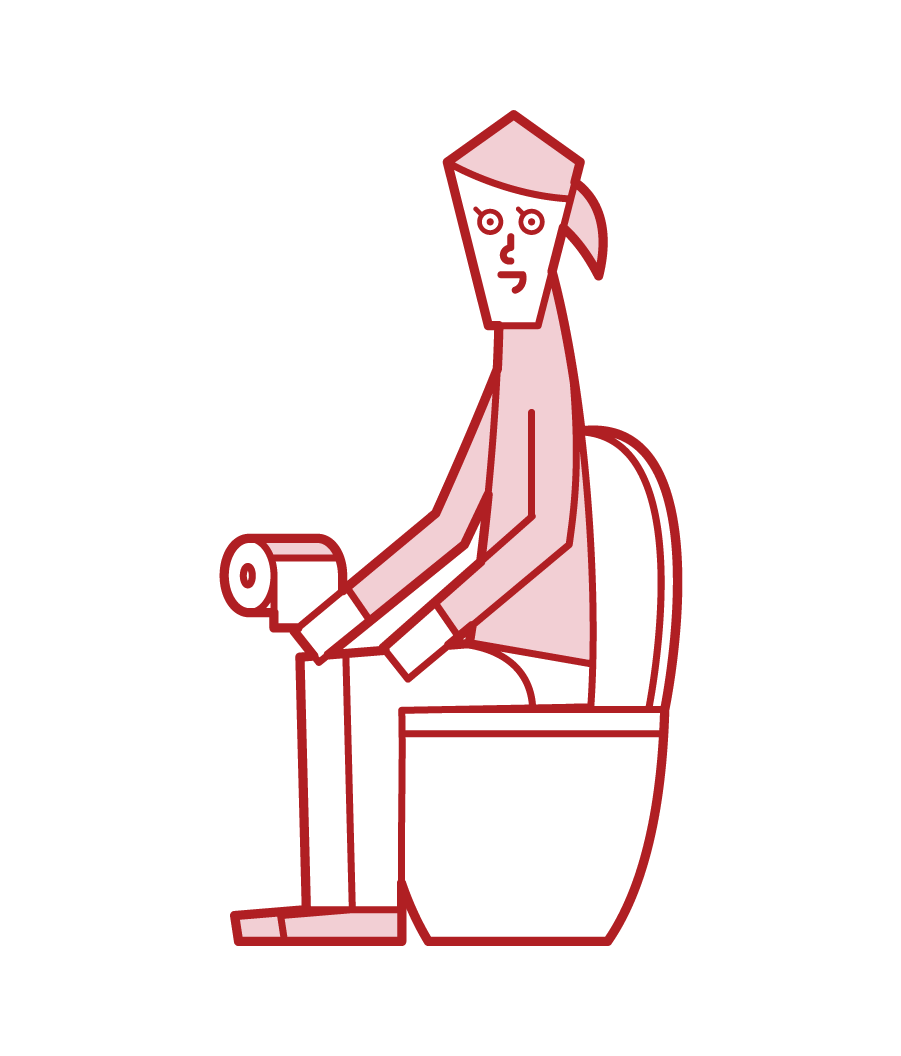 在廁所裡加床的人（女性）的插圖