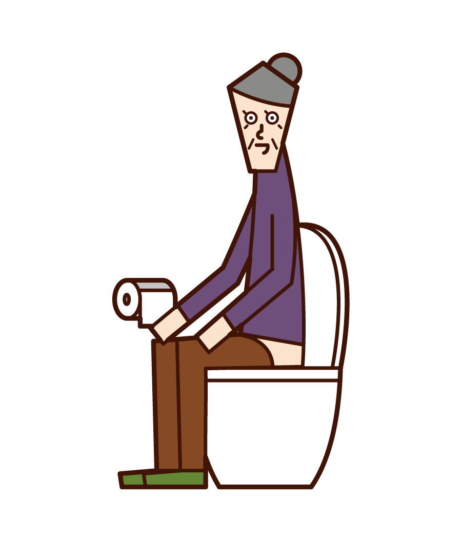 在廁所裡加床的人（祖母）的插圖