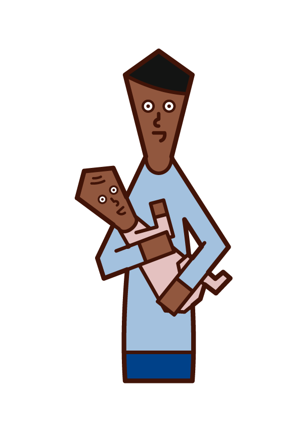 Illustration of father holding baby