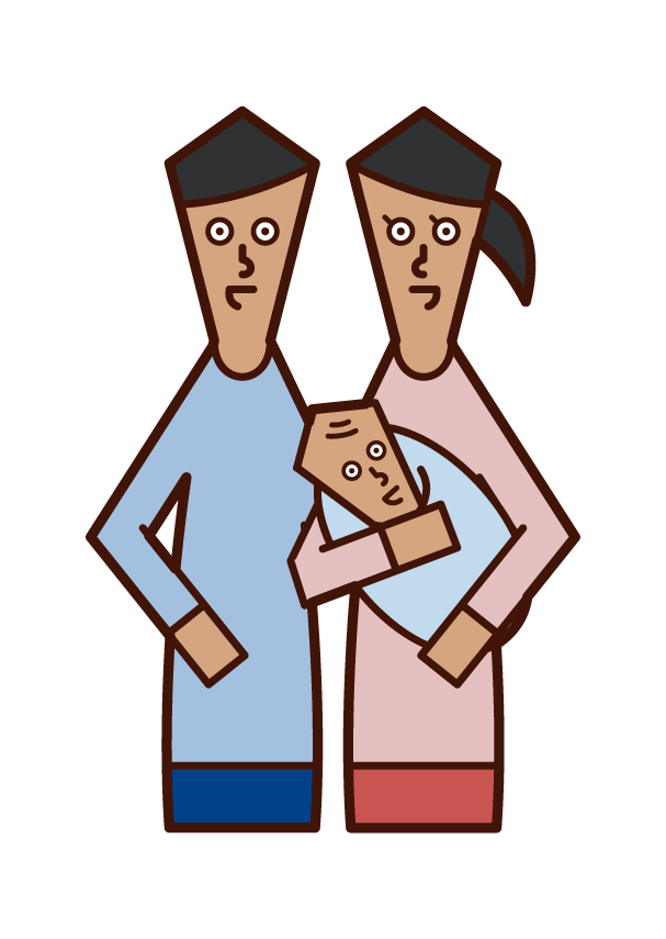 Illustration of a couple holding a baby