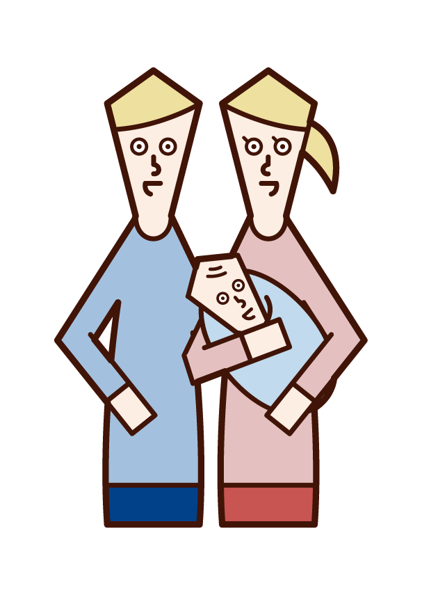Illustration of a couple holding a baby