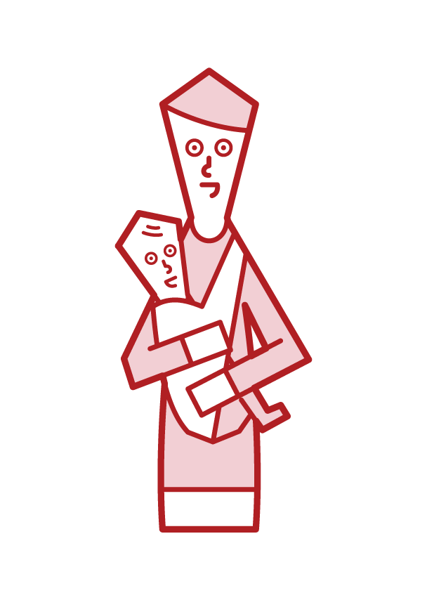 Illustration of father holding baby with cuddle string