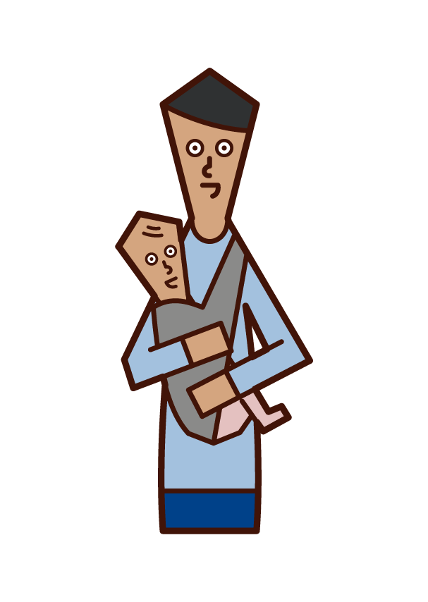 Illustration of father holding baby with cuddle string