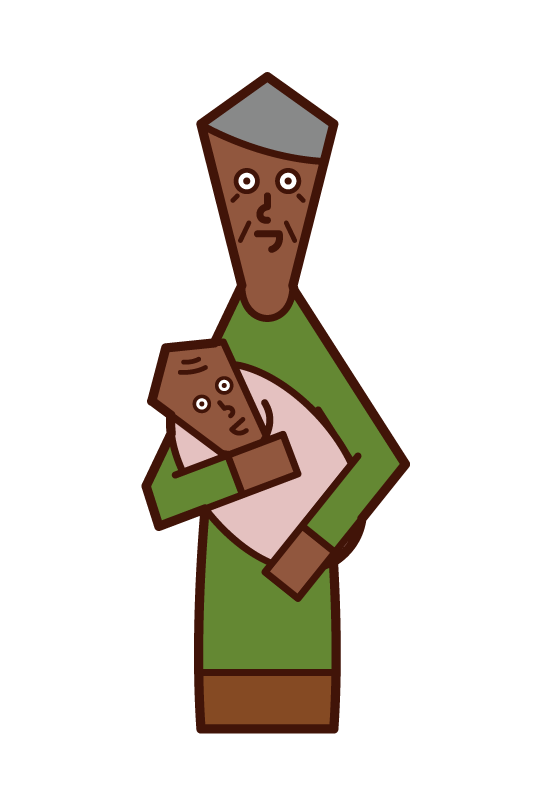 老人（男性）抱著嬰兒的插圖