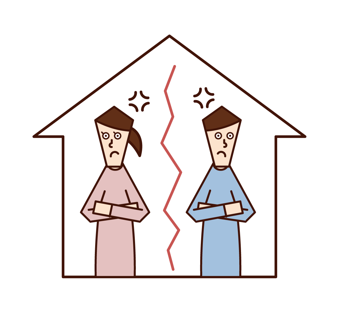 已婚夫婦爭吵和家庭分居的插圖