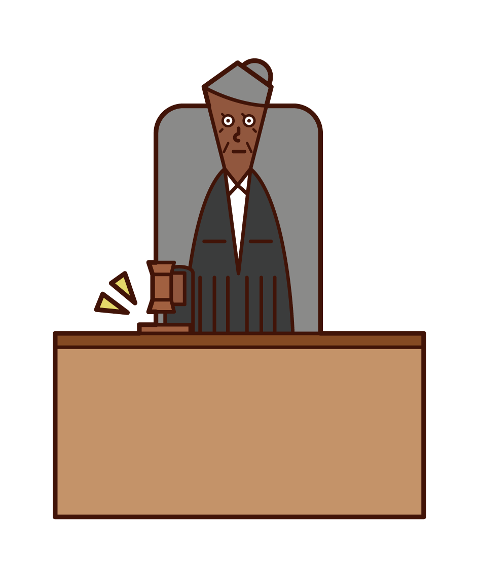 Illustration of a judge (woman) dinging the verdict