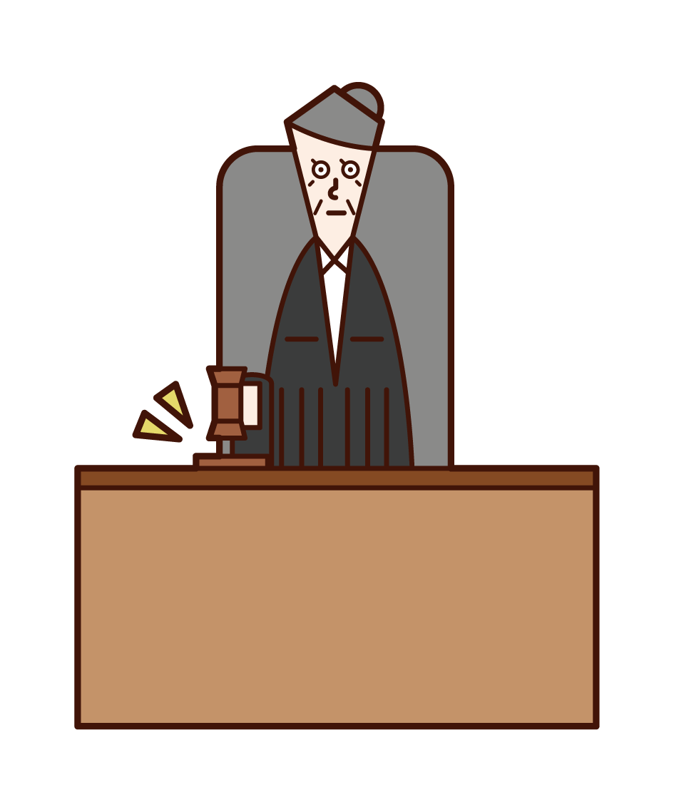 Illustration of a judge (woman) dinging the verdict