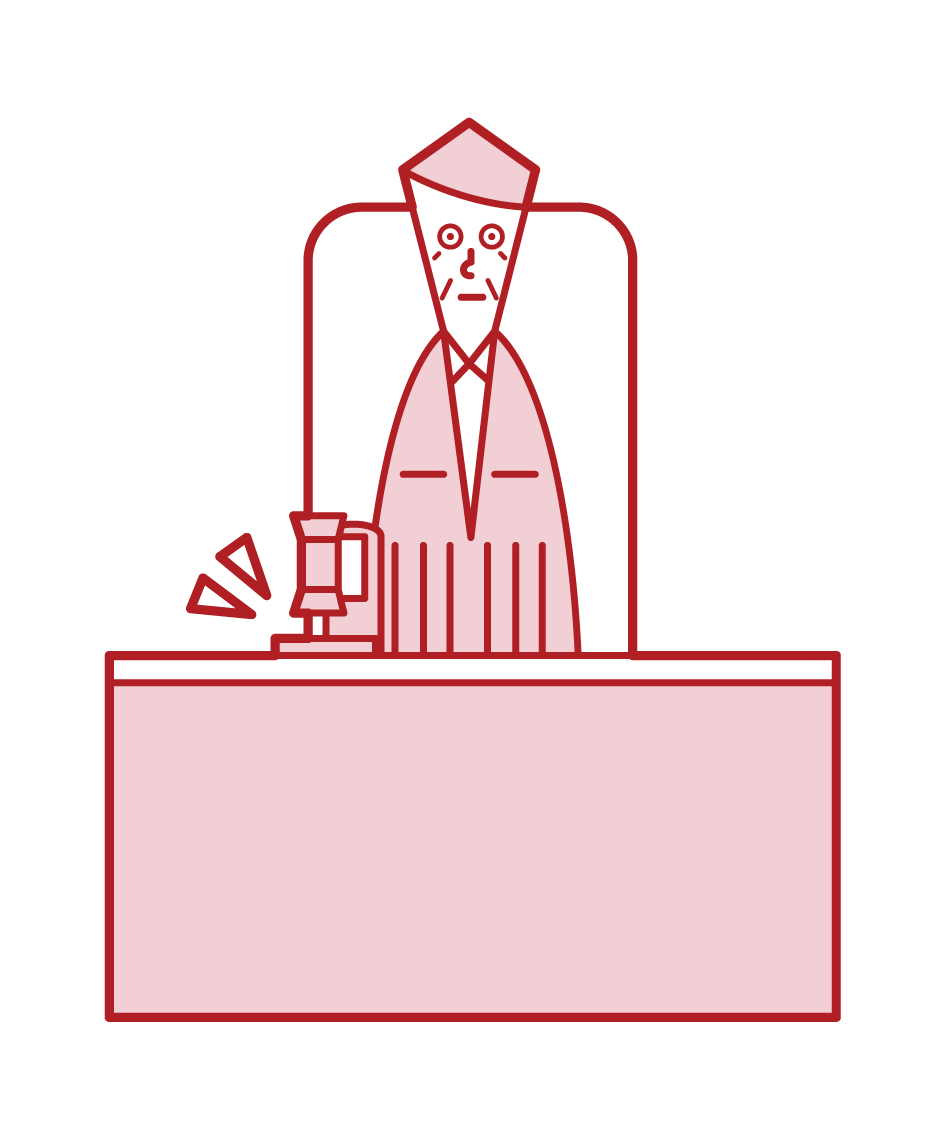 Illustration of a judge (man) describing the verdict