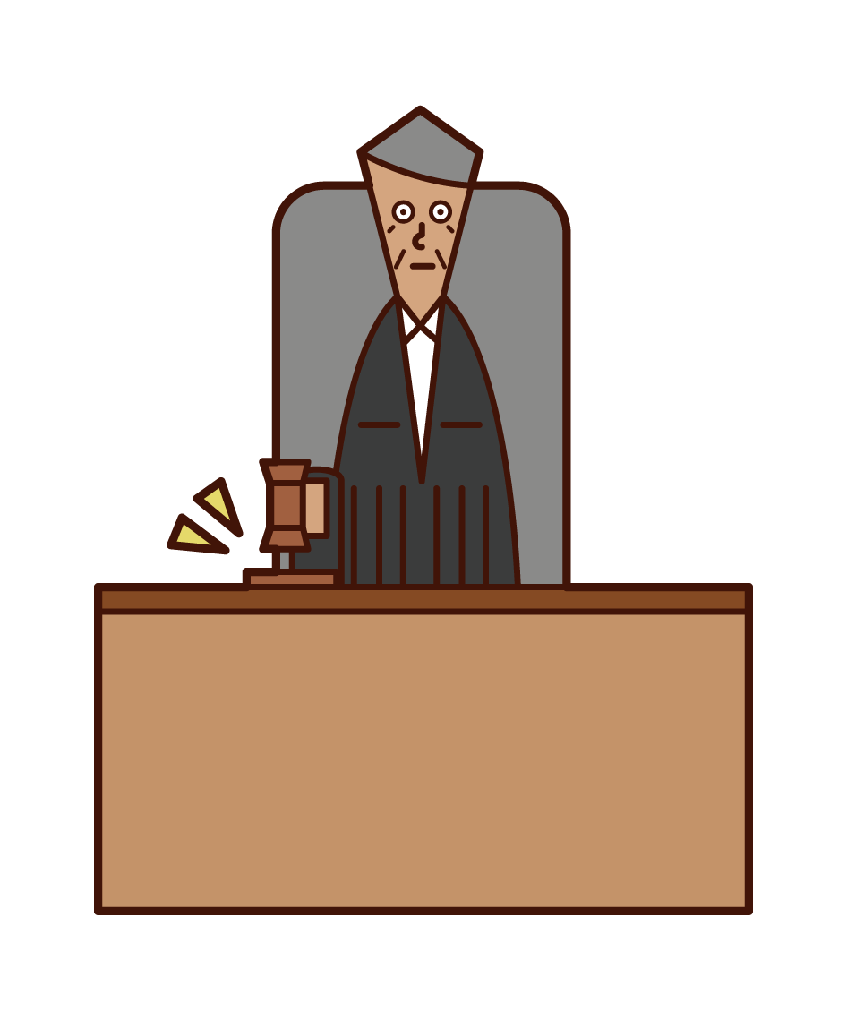 Illustration of a judge (man) describing the verdict