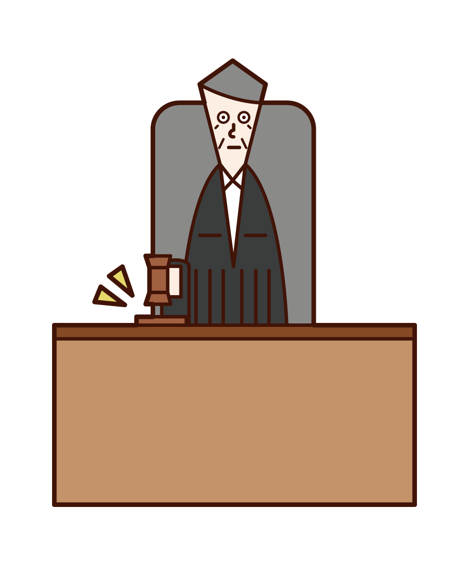 法官（男性）的插圖，說明判決