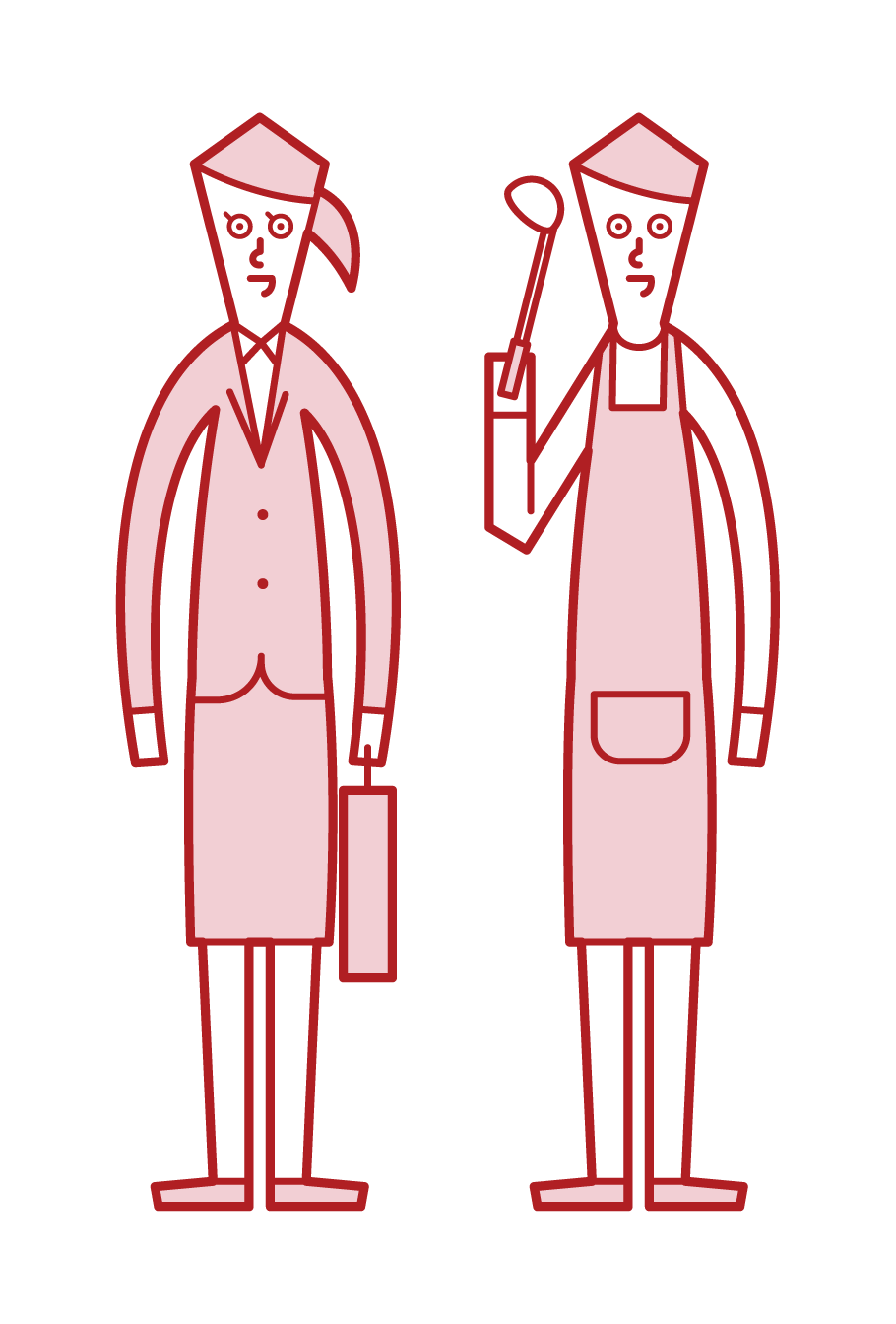 Illustration of wife of full-time husband (man) and office worker (woman)