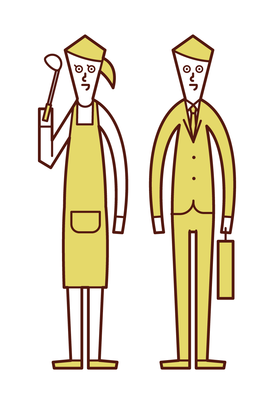 専業主婦（女性）と会社員（男性）の妻のイラスト
