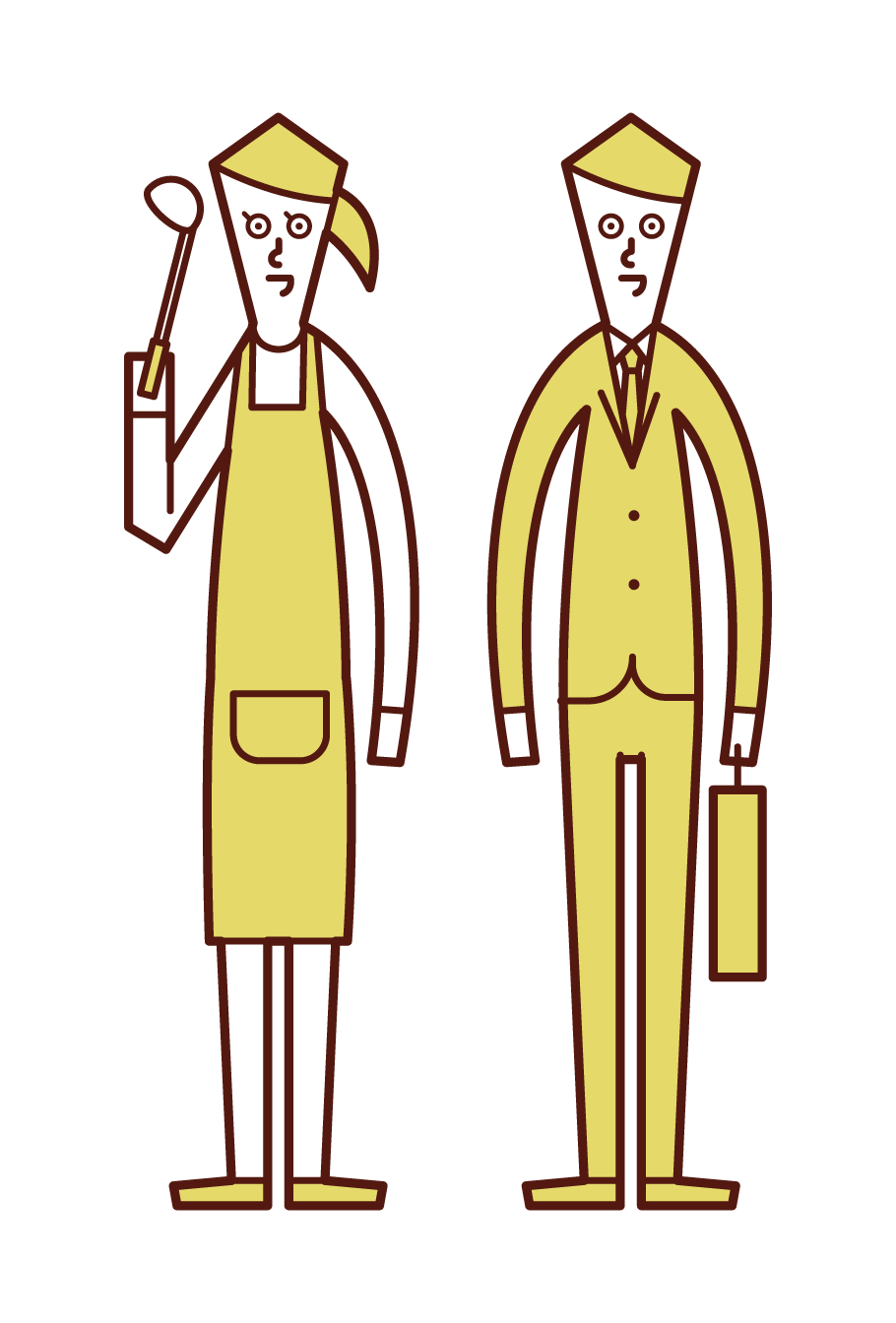 Illustration of full-time housewife (woman) and office worker (man) wife