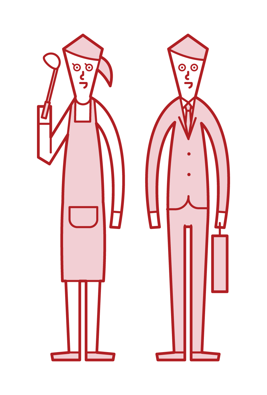 Illustration of full-time housewife (woman) and office worker (man) wife