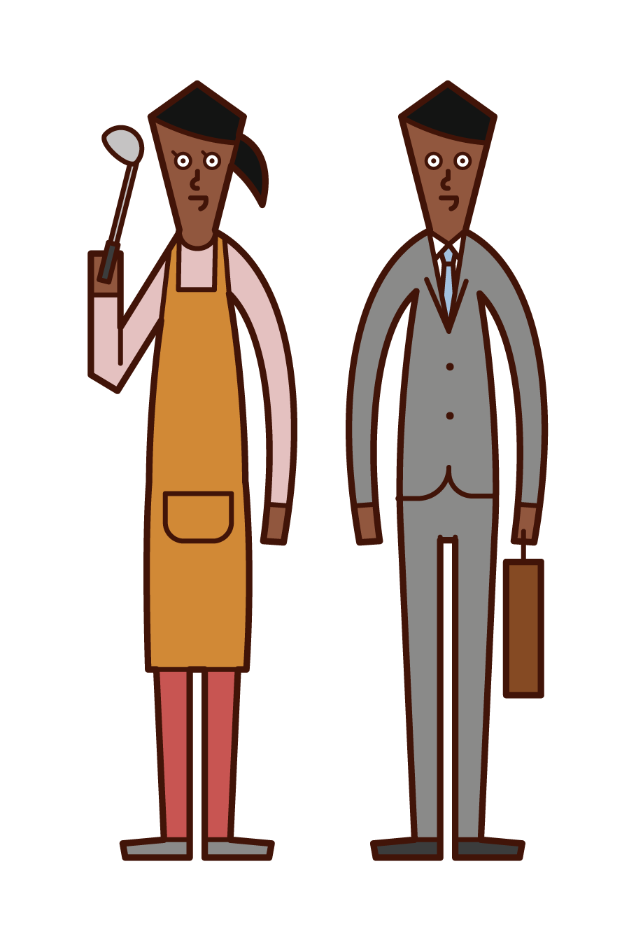 Illustration of full-time housewife (woman) and office worker (man) wife