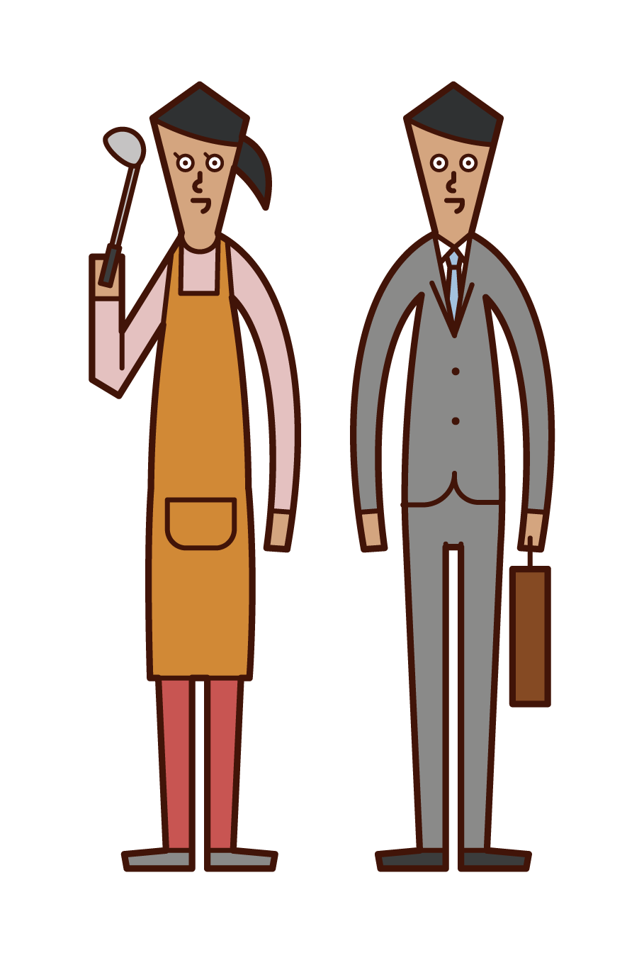Illustration of full-time housewife (woman) and office worker (man) wife